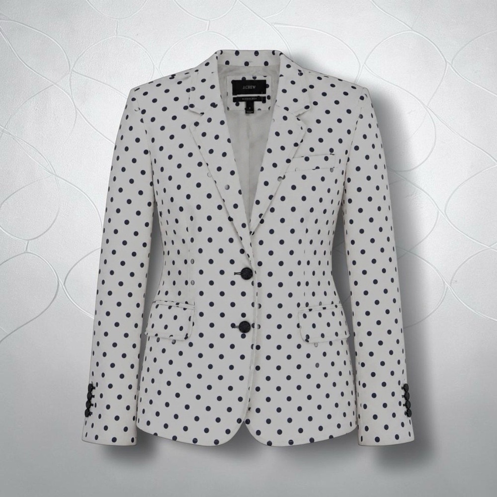 EUC RARE J Crew Schoolboy Blazer Polka Dot Linen Preppy Academia womens size 4